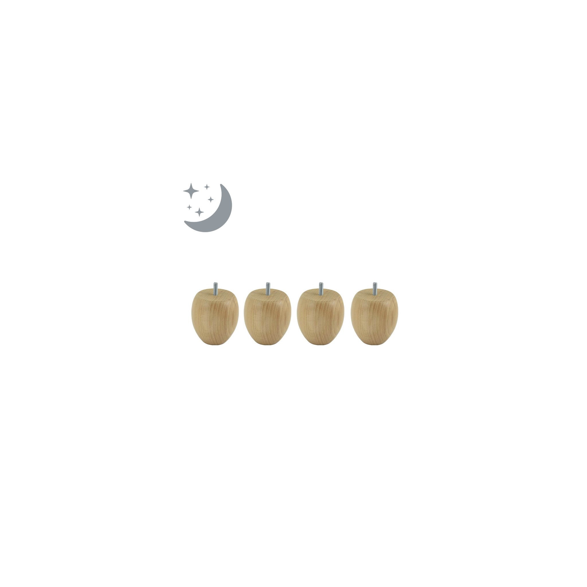 Ce jeu de 4 pieds boule en bois naturel rehausse de 9cm